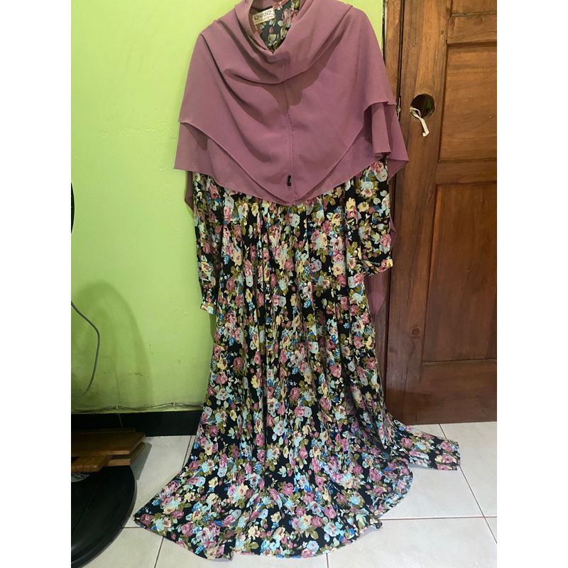 gamis set qnanz motif bunga