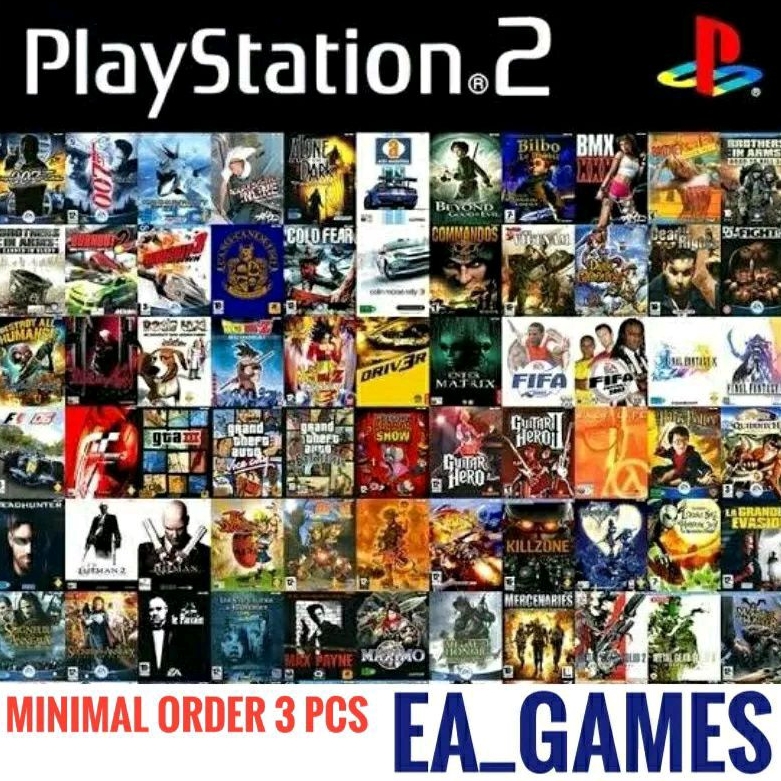 Promo kaset playstation PS2 terlengkap bebas request game (order 10 gratis 1 pcs)