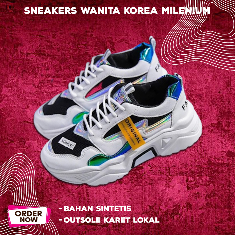 Sepatu Sneakers Wanita Korea Kets Import Kekinian Korean Style Casual Murah Tinggi Putih Polos Tali 