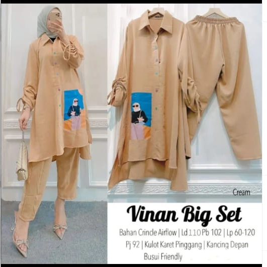 SETELAN WANITA VINAN SET BAHAN LD 110 CM pb 102 cm pj celana 95 cm SETELAN WANITA KEKINIAN FASHION MUSLIM 2023 / ONE SET WANITA MUSLIM / SET BAJU MUSLIM MODERN / SETELAN CRINKLE WANITA KOREAN STYLE