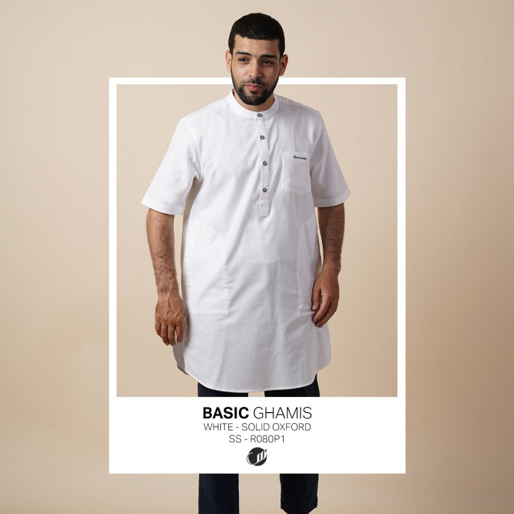 Gamis Pria Premium Lengan Pendek Original Branded SAMASE Basic Ghamis R080P Warna Putih