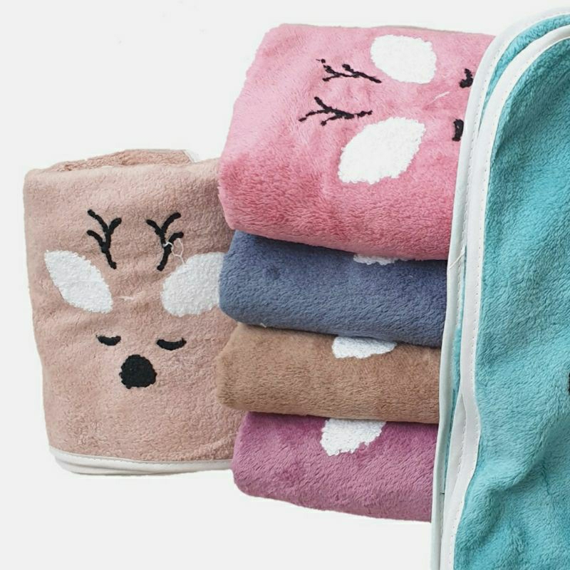 Handuk Animal Bordir 100x50cm Handuk Bayi Microfiber Lembut 35x75 cm | Handuk Sport | Handuk Kulit Sensitive Lembut