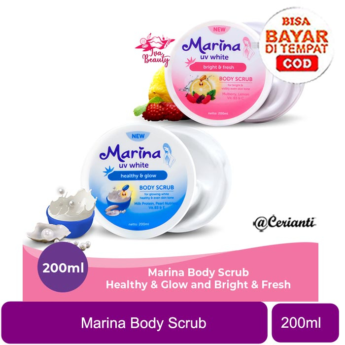 [200ML | BODY SCRUB | BPOM] Marina UV White Healthy &amp; Glow Body Scrub - Marina UV White Bright &amp; Fresh Body Scrub 200ml_Cerianti