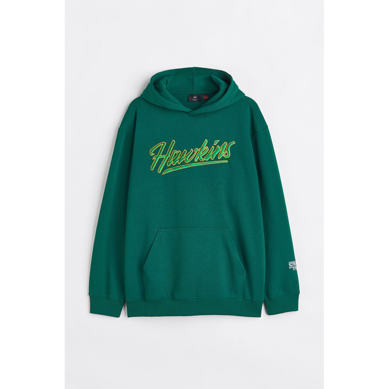 COD 7.7 Hoodie HnM Hawkins Stanger Things Green Bordir Sweater Pria Wanita Free Paperbag