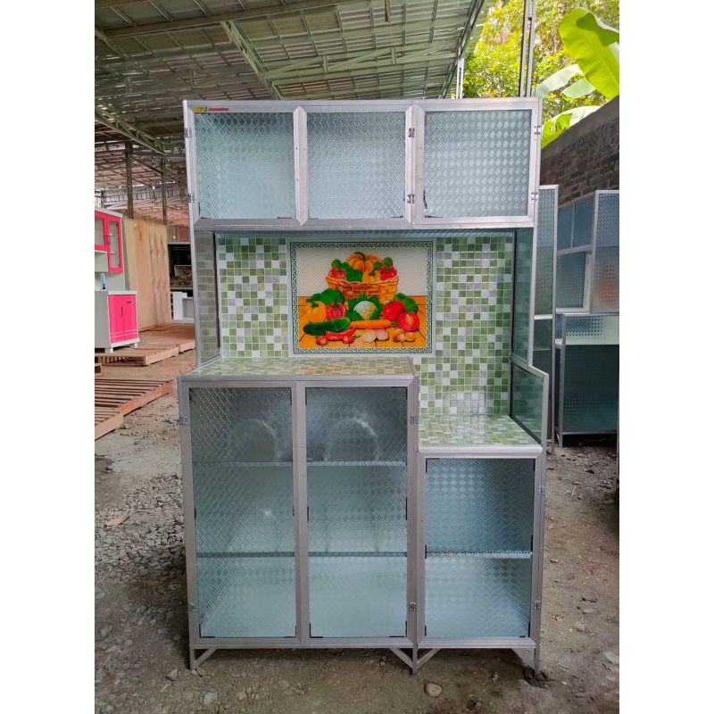 rak piring aluminium/rak dapur kaca/lemari dapur/rak dapur pintu 3