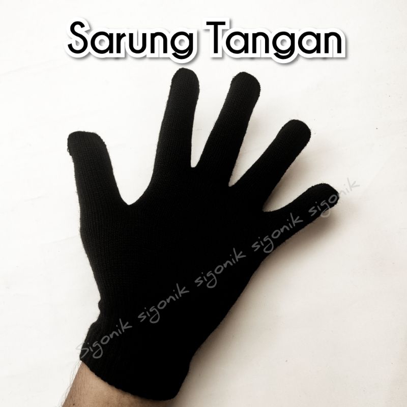 Sarung Tangan Rajut Dewasa Hitam Polos Motif Salur Motor Pelindung Bahan Wol Katun Polyester Spandek Saruta Kerja Proyek Perlengkapan Cewek Cowok Pria Driver Pengemudi Sigonik