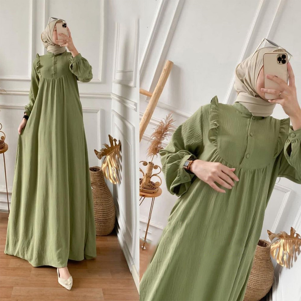 Moana Gamis Crinkle Airflow Busui Friendly – Dress Gamis Terbaru 2023 Lebaran Wanita