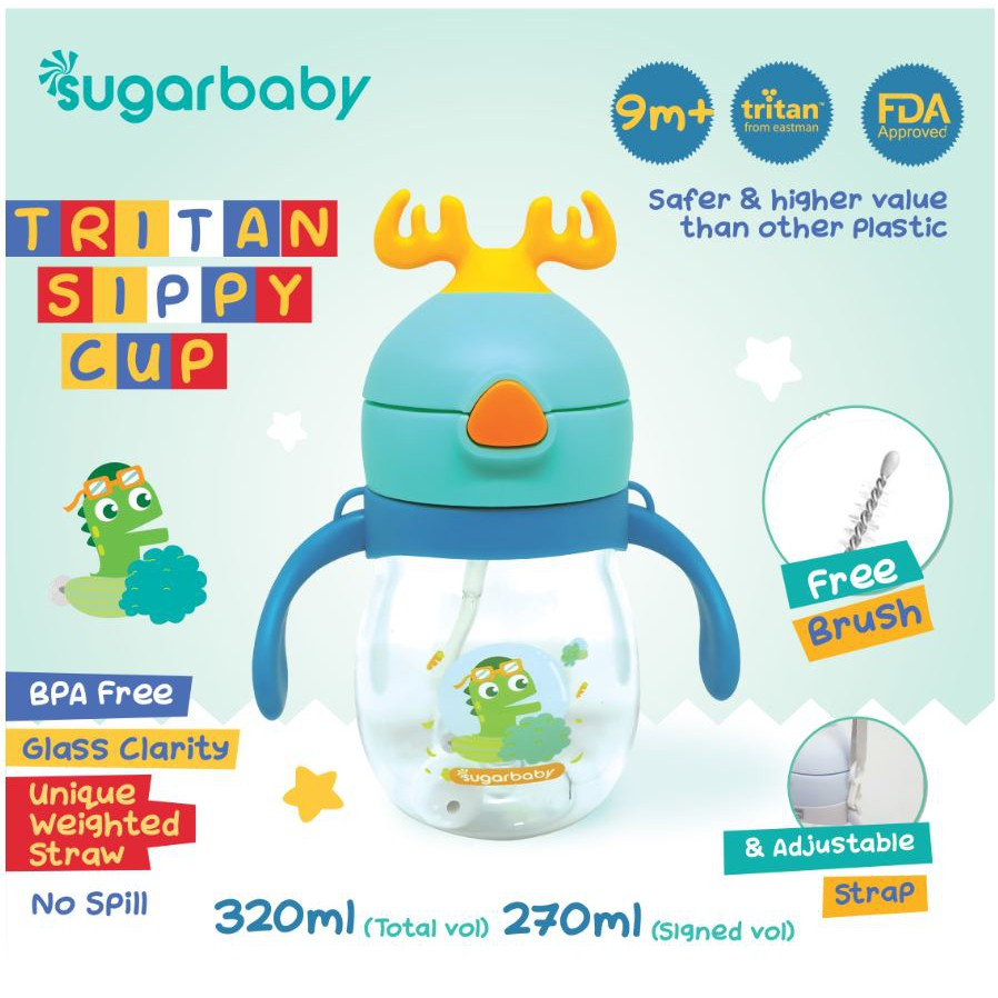 Sugar Baby Tritan Sippy Cup Deer 270ml/320ml Botol Minum Sedotan Bayi