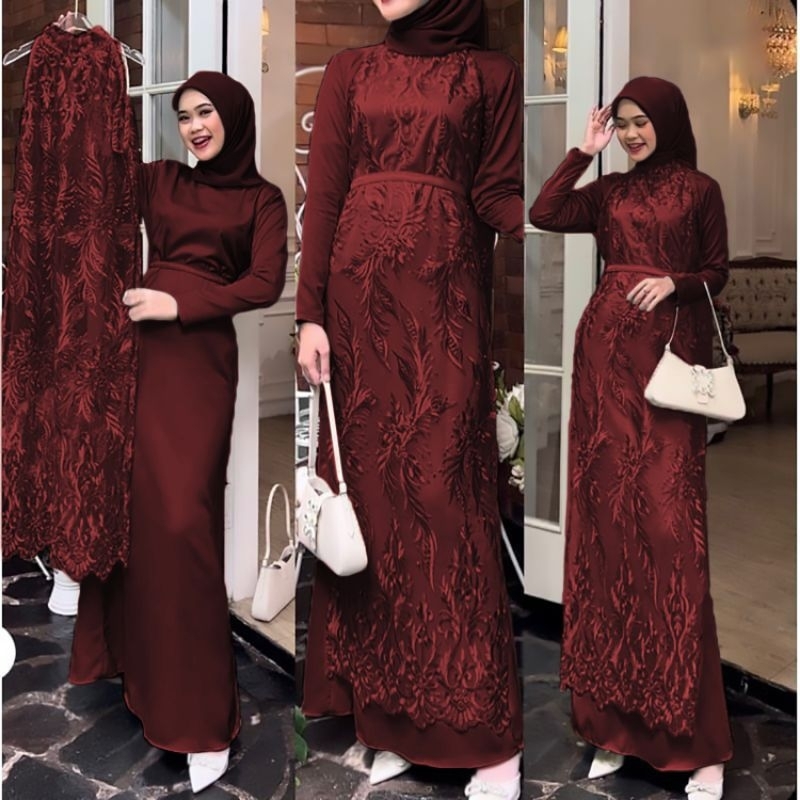 SET VABINA MUTIARA, VELVET BRUKAT TILE, GAMIS HIJAB MUSLIM, MAXY DRESS