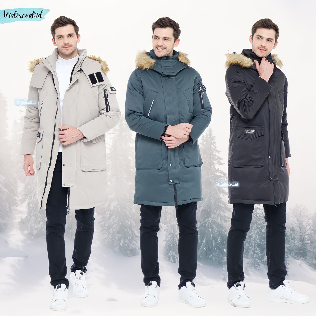 Men long winter coat padded padding jacket panjang london musim dingin pria jaket cowok waterproof snow salju thermal import