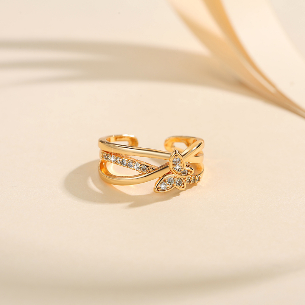 Y064 [COD✔] Cincin Titanium Lapis Emas Fashion Korea Wanita Cincin Fashion Terbuka Berlian