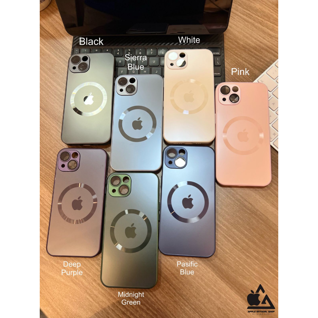 Premium Metal Ag Glass Case Matte Model Magsafe iPhone 14 Pro Max Plus 13 Pro Max 12 Pro Max Mini 11 Pro Max Tempered Glass Lens Lensa Camera Protector Protection Proteksi Pelindung Kamera Frosted Dove Doff Steel Pro Frosted Softcase High Class Silikon So