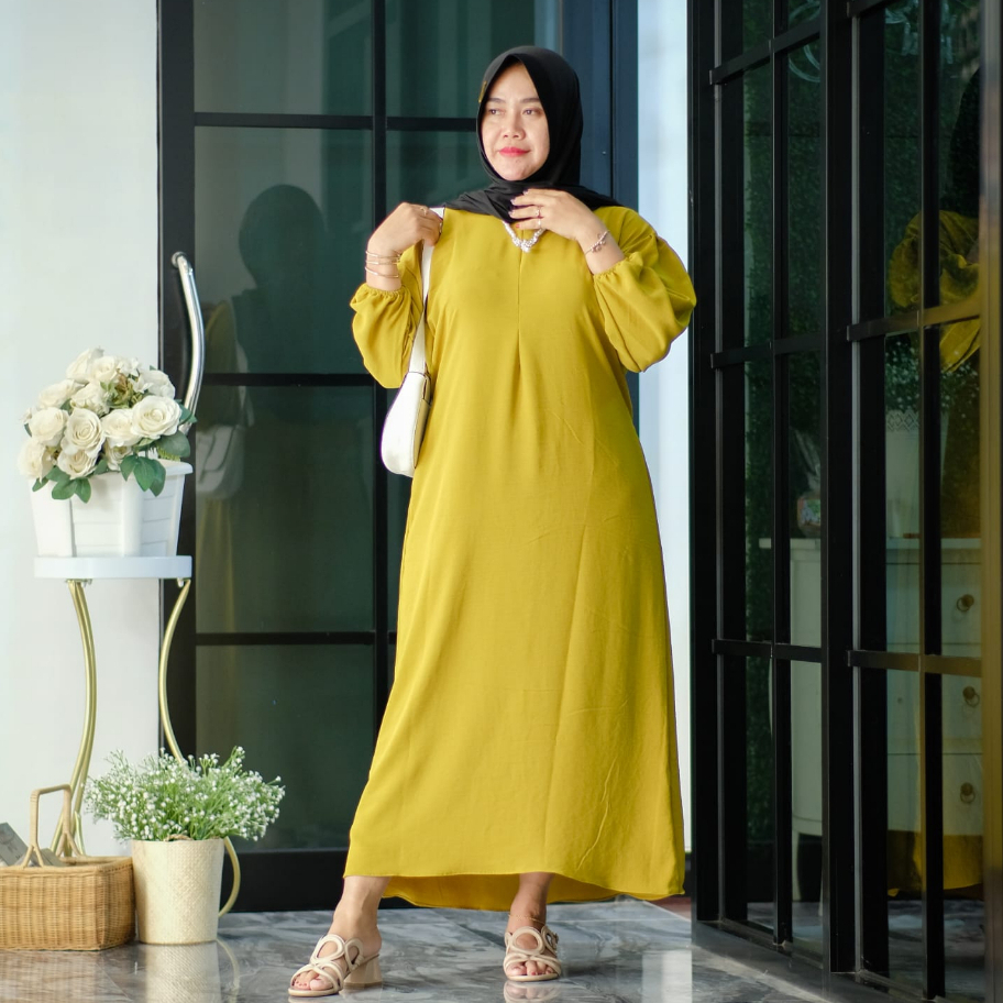 Fathia Dress 7/8 / Dress Gamis Busui Ld 124Cm / Midi Dress Wanita Muslim Terbaru