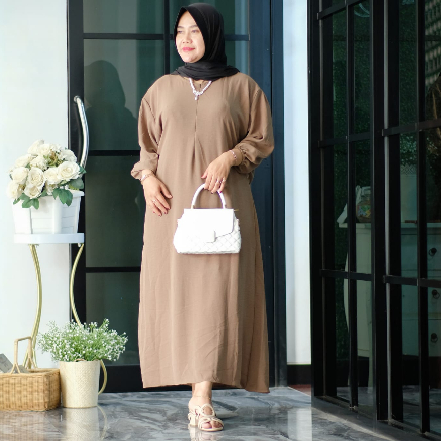 Fathia Dress 7/8 / Dress Gamis Busui Ld 124Cm / Midi Dress Wanita Muslim Terbaru