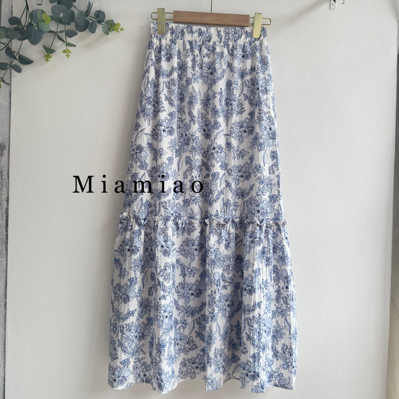 Skirt A line remple wanita motif bunga/rok wanita midi pinggang karet