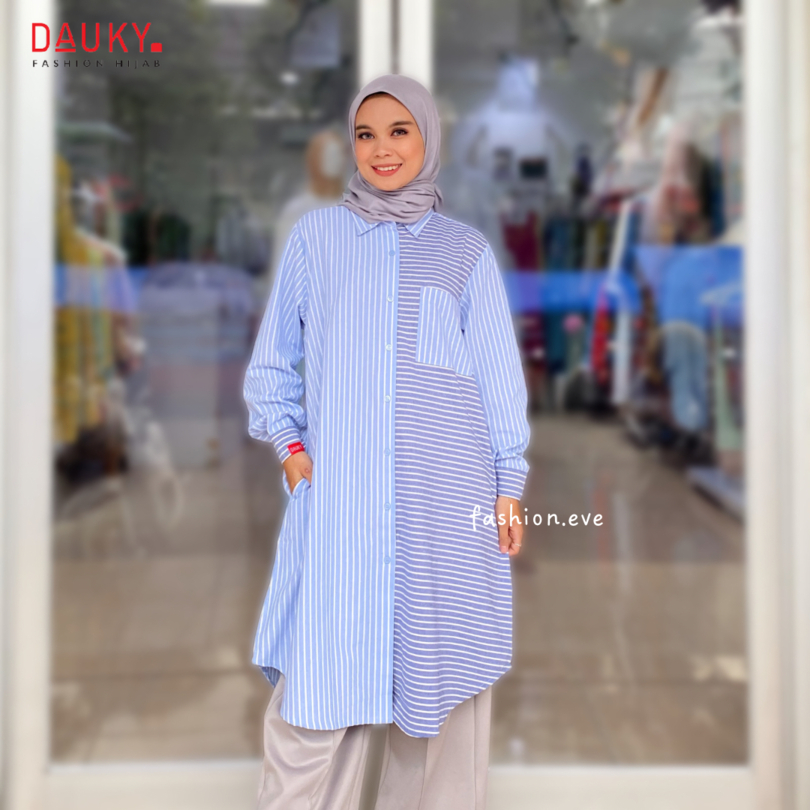 ELZATTA DAUKY ATASAN L TUNIC TWO TONE STRIPE TUNIK WANITA DISKON