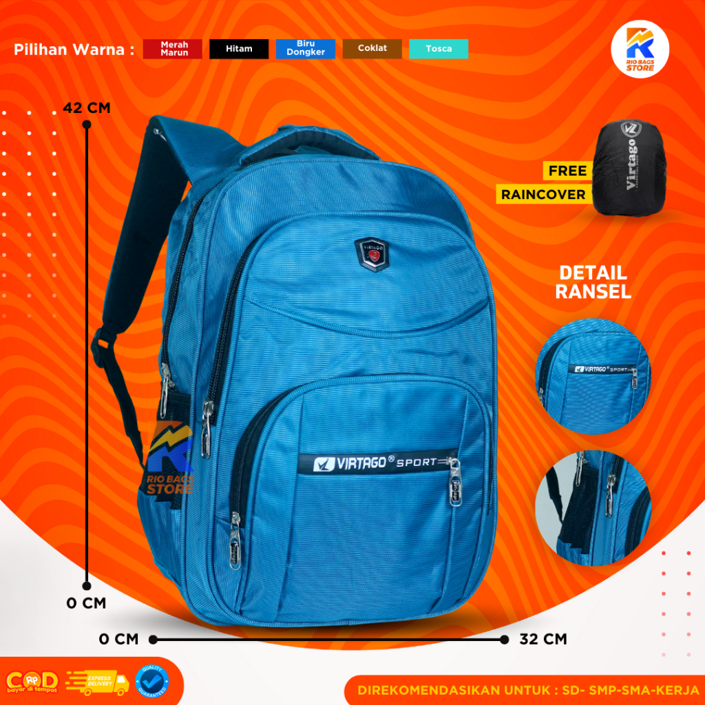 Tas Ransel Virtago/Tas Sekolah SD-SMP-SMA/Tas Laptop Untuk Kerja Unisex