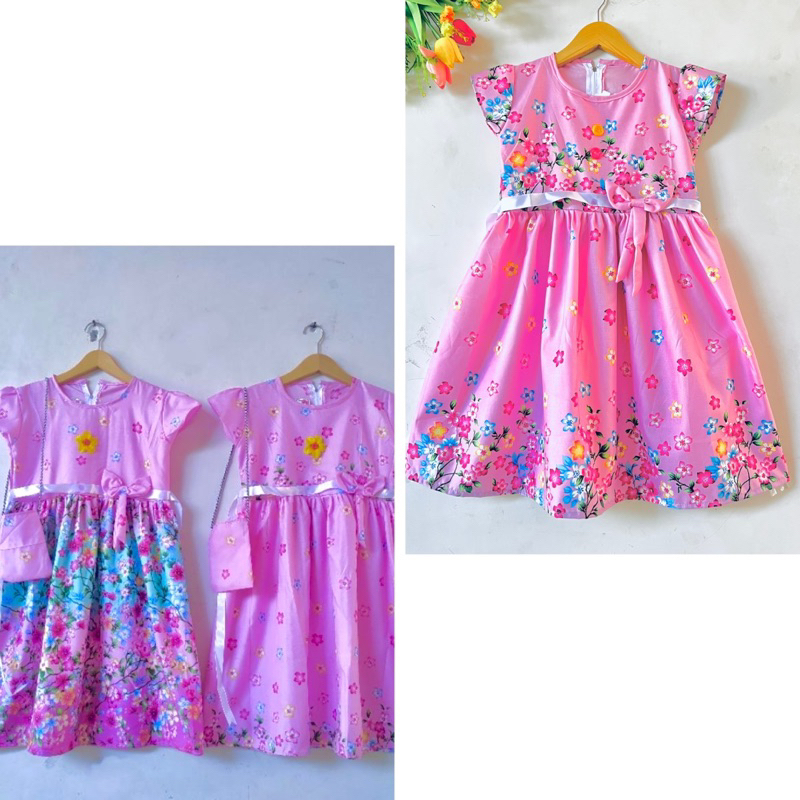 Dress anak 5 6 7 8 9 10 tahun gaun anak perempuan cewek motif bunga free tas ( dress harumi tas )