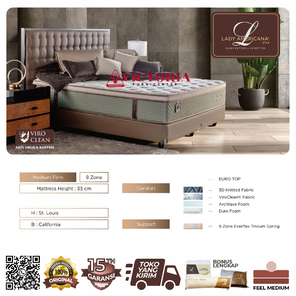 Lady Americana  Spinal Care  Fullset Full Set 180 x 200  180x200  Kasur Spring Bed Springbed Termura