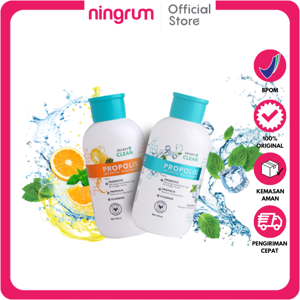 Ningrum – Secret Clean Propolis Antiseptic Mouthwash 150/300/500ml / OrangeMint Peppermint / Obat Kumur Wangi - 5701