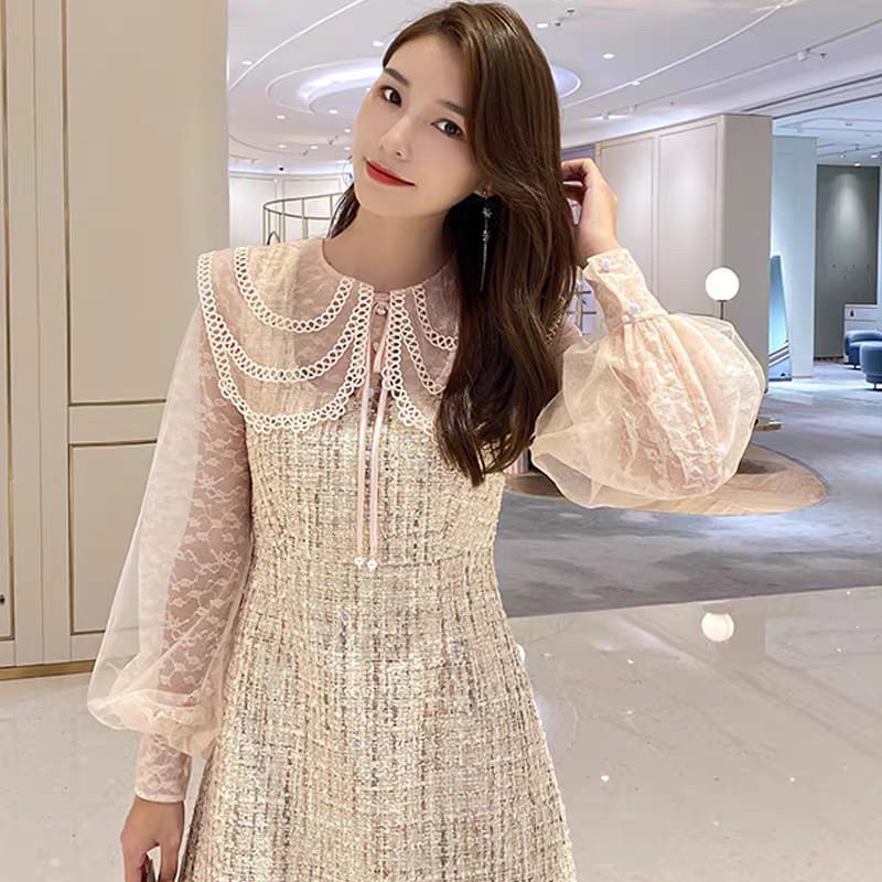 Spring And Autumn Style Ladies Luxury Collar Tweed Dress M478