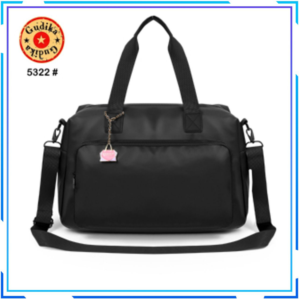 GUDIKA Black 5322 - Tas Baju Travel Import Original Bahan Nilon Waterproof Anti Air Premium Korea bisa muat banyak barang dan banyak slot