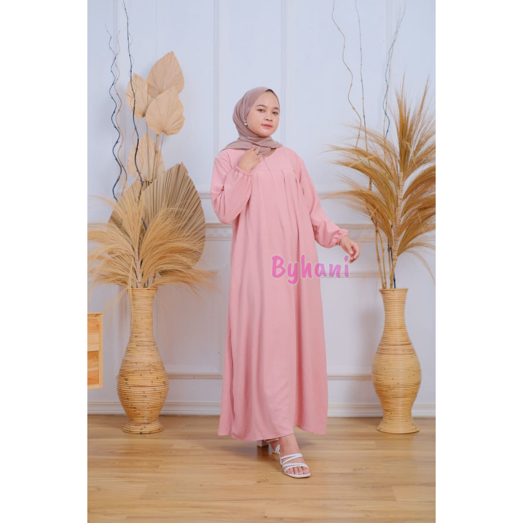 BYHANI GAMIS POLOS CRINKLE HINATA MAXI LEBARAN DRESS BUSUI JUMBO PREMIUM M L XL XXL