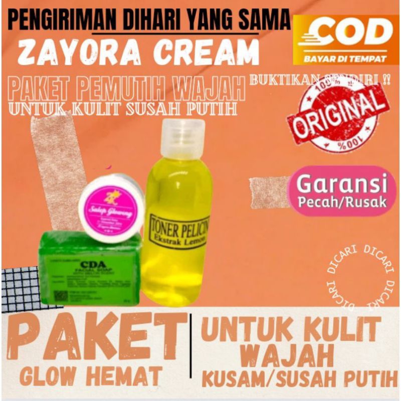 Paket Hemat Glowing Isi 3 Penghilang Flek Pemutih Wajah Alami Zayora Skincare