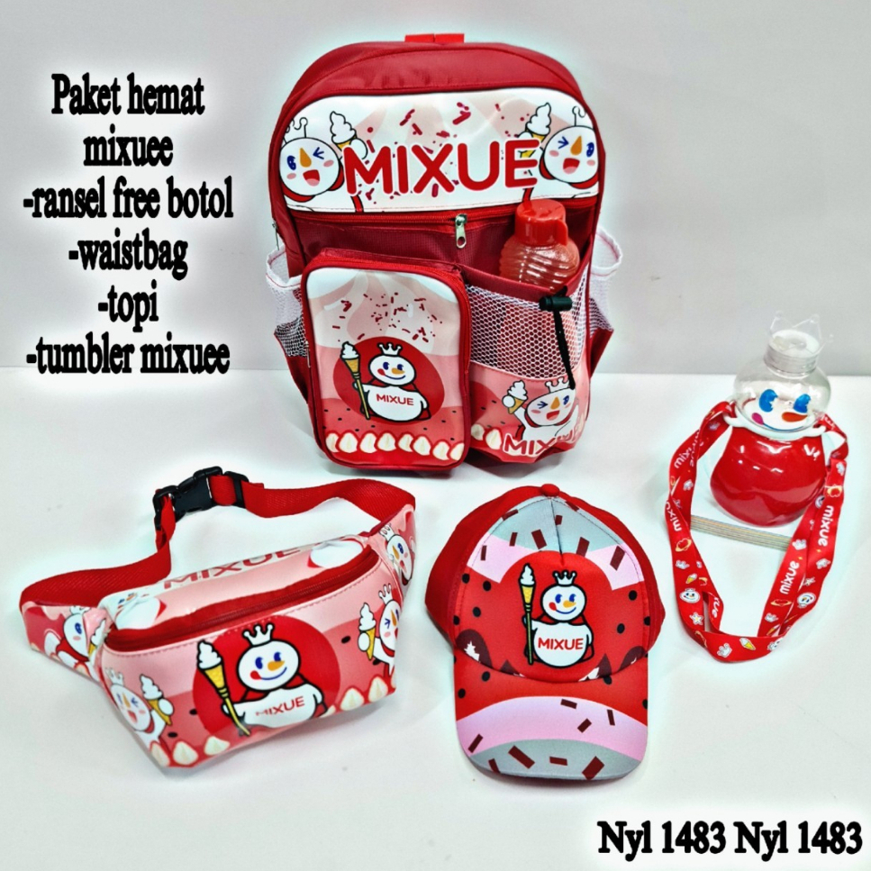 &quot;aurabagss&quot; - Beli 1 Dapat 5 Tas Anak Paket Set 5 In 1 Ransel Sekolah Anak PAUD TK SD Motif &quot;ICE CREAM MIXUE&quot; Terbaru Backpack Karakter Anak Unisex Viral Murah meriah