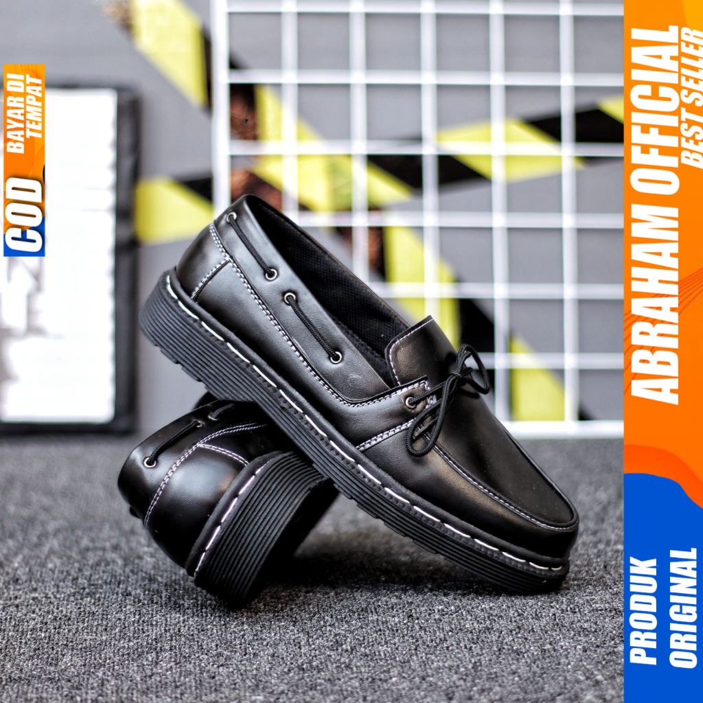 Sepatu Loafers Docmart Formal Pantofel Kerja Hitam Pria Abraham