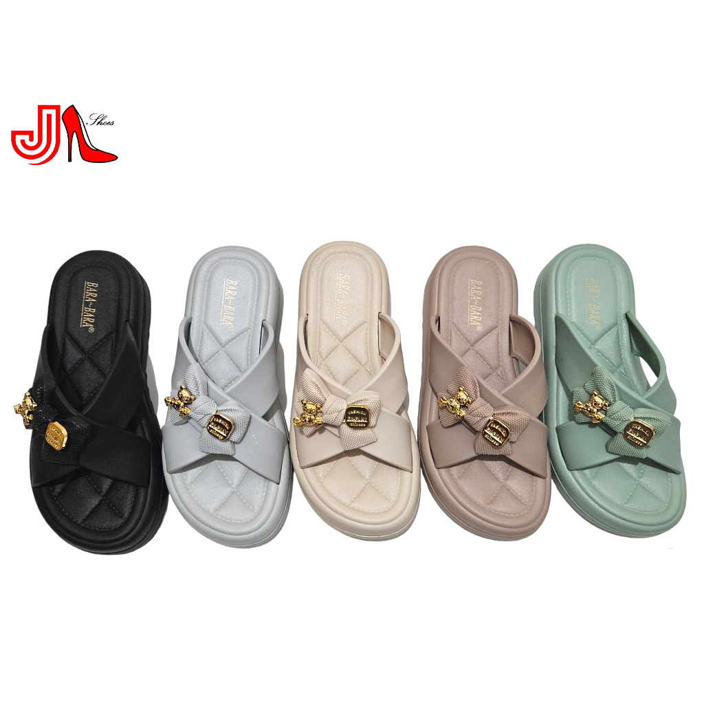 BARA~BARA JSL2208V-23 NEW Sandal Selop Karet Wanita Silang Pita Teddybear