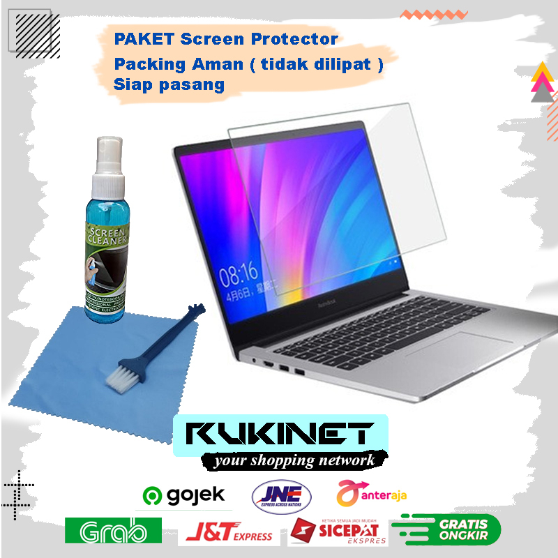 PAKET Screen Protector Laptop + Kain Lap LCD + Cairan Pembersih + Kuas / Pelindung Layar macbook 11 / 14 / 15,6 inch Siap Pasang