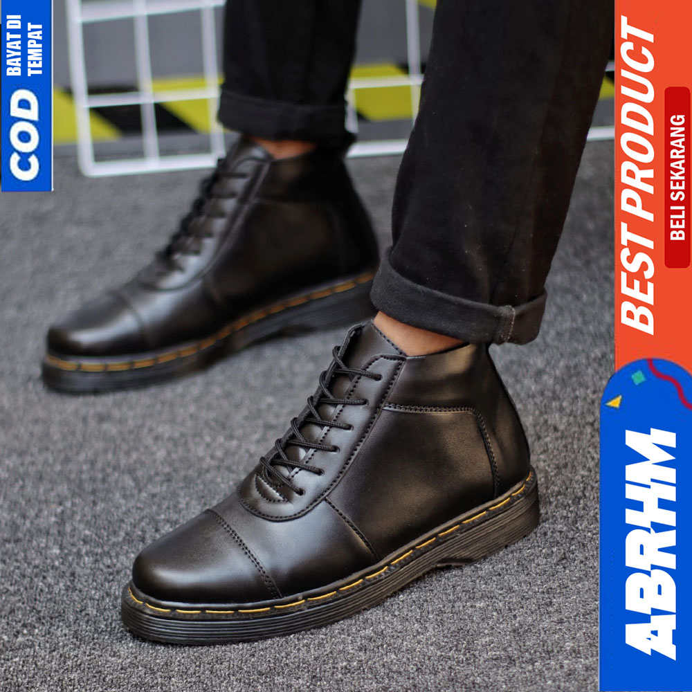 ABRHM Sepatu Formal Pantofel Docmart Boot Casual Kerja Hitam Pria