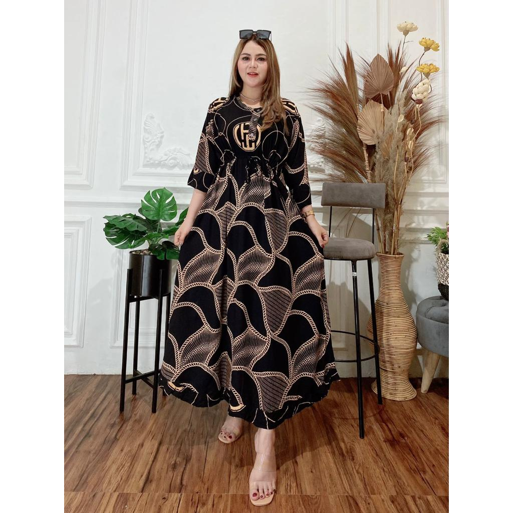 PAKAIAN WANITA DASTER PANJANG LONG DRESS MAURA PRINTING TERBARU