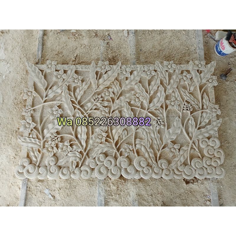 desain relief ukir batu paras asli motif bunga
