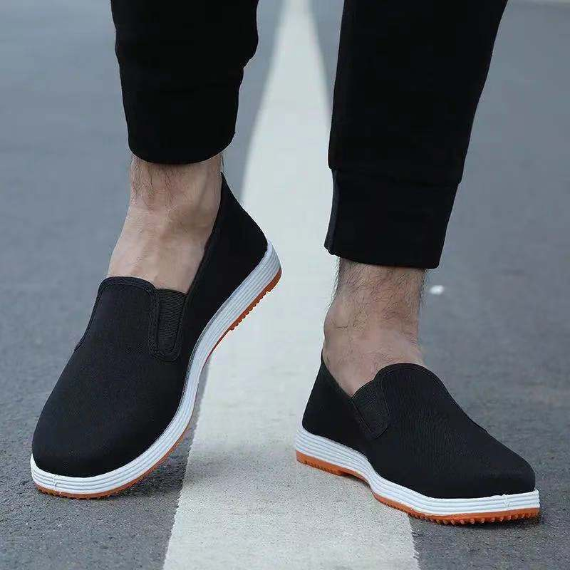 Sepatu Kanvas pria wanita sepatu tanpa tali hitam Sepatu Pria Sport Sneakers sepatu pria wanita