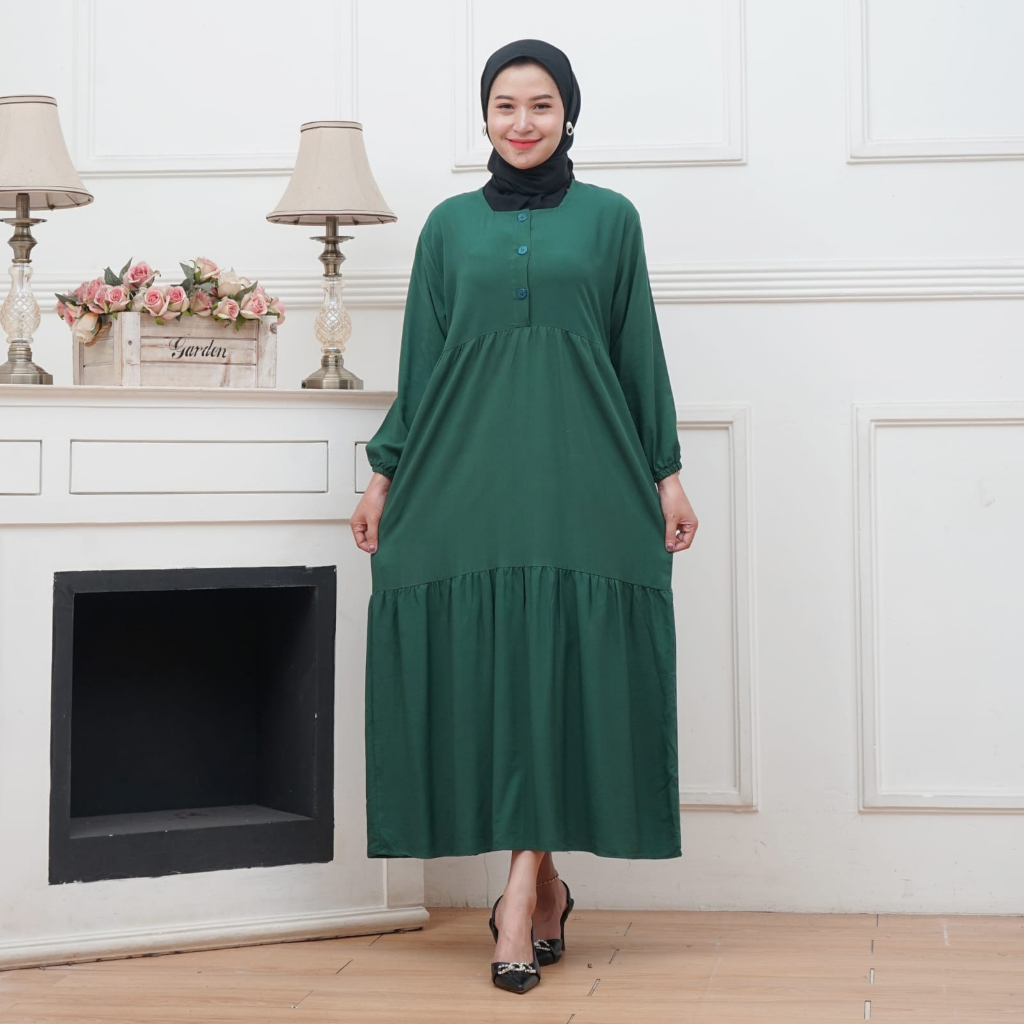 ACHSA MIDI DRESS RAYON BUSUI KANCING DEPAN LENGAN 7/8