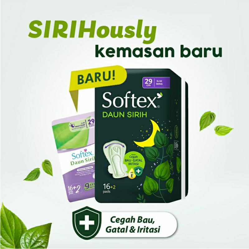 Softex Daun Sirih18 Pad Slim Heavy Flow 36cm + Antiseptic / Pembalut Wanita Ekstrak Daun Sirih 18 Pad