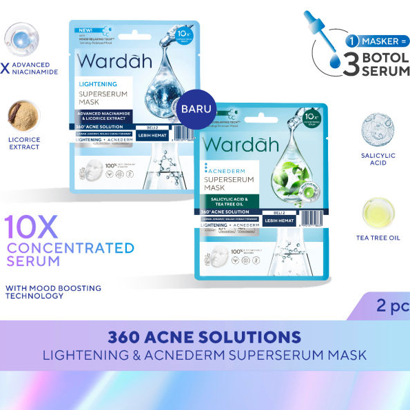 Wardah  Get Special Bundling Lightening + Acnederm Superserum Mask( 2 Sheet Mask)