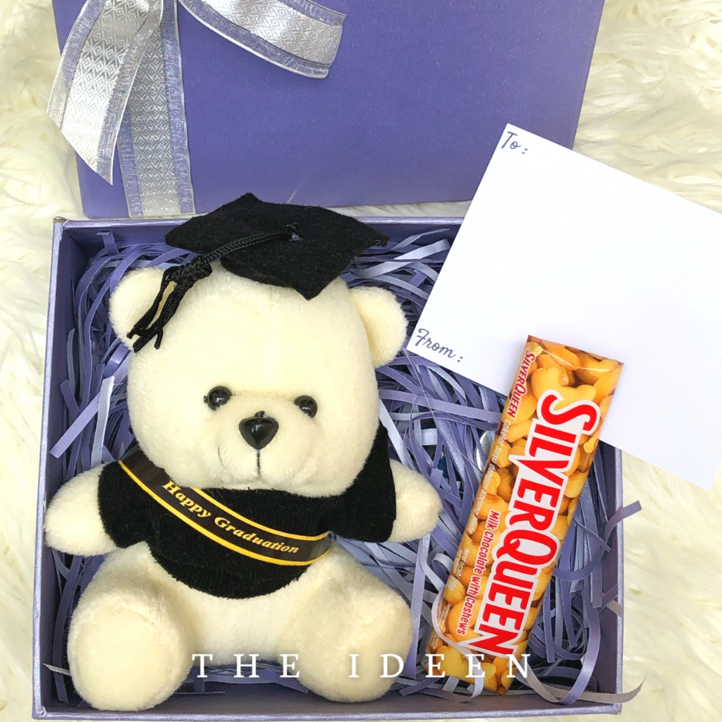 THE IDEEN - 012-01 | HAMPERS WISUDA UNGU CEWEK COWOK TEDDY BEAR DAN COKELAT FREE KARTU UCAPAN | GIFT SET GRADUATION HARD BOX PREMIUM AESTHETIC