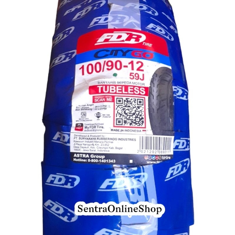 Ban luar tubeless tubeles 100 90 12 city go fdr