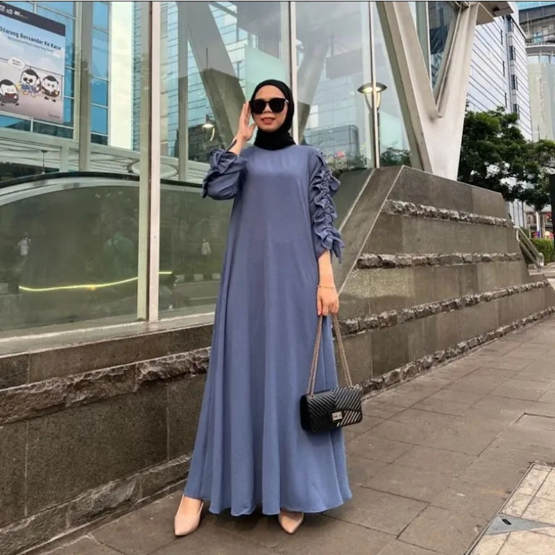 TANIA GAMIS MAXI LENGAN SERUT DRESS ATASAN WANITA CRINCLE AIRFLOW PREMIUM (KJI)