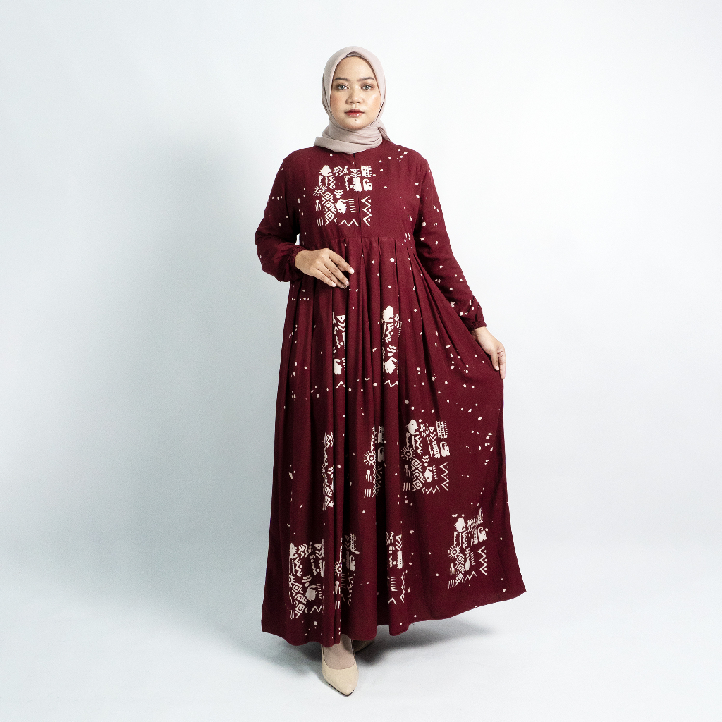 GAMIS ETHNIC MOTIF AFRICAN WARNA MERAH MAROON BAHAN RAYON PREMIUM / GAMIS TERBARU / GAMIS BUSUI / GA