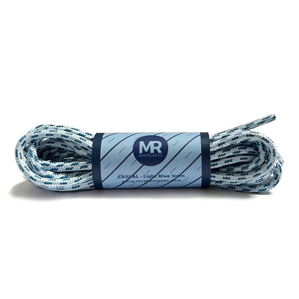 MR Shoelaces CS302 Light Blue (Biru Muda) Polyester Casual Tali Sepatu Bulat 3mm With Metal Aglet Dark Grey