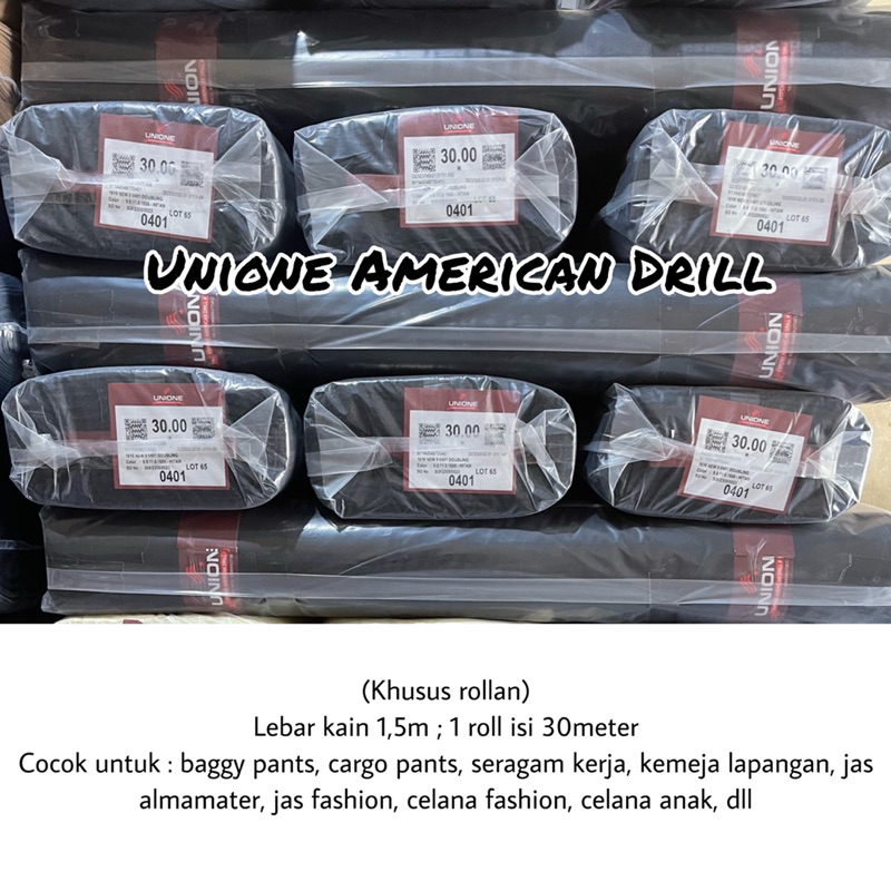 KAIN ROLLAN GROSIR UNIONE AMERICAN DRILL BANDUNG 30 METER HITAM PUTIH
