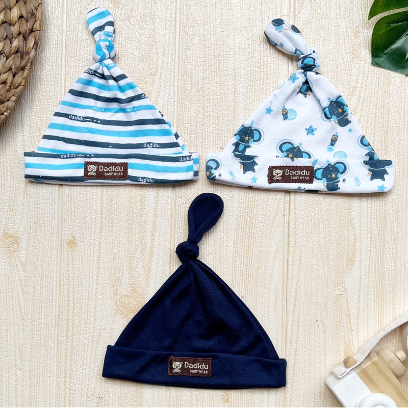 Serian NAVY DADIDU - 3 PCS TOPI KUPLUK Bayi Baru Lahir Topi Bayi 0 - 6 Bulan NAVY SERIES