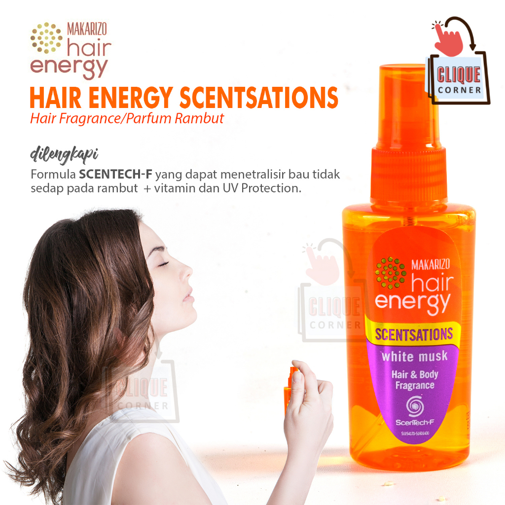 Makarizo Hair Energy Scentsations UV Protection ScentechF Hair Fragrance Wangi White Musk Parfum untuk Rambut Badan Baju dan Hijab 60ml