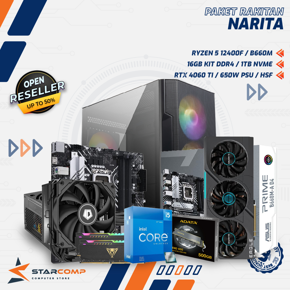 PC RAKITAN I5 12400F B660M 16GB Kit DDR4 1TB NVME RTX 4060TI