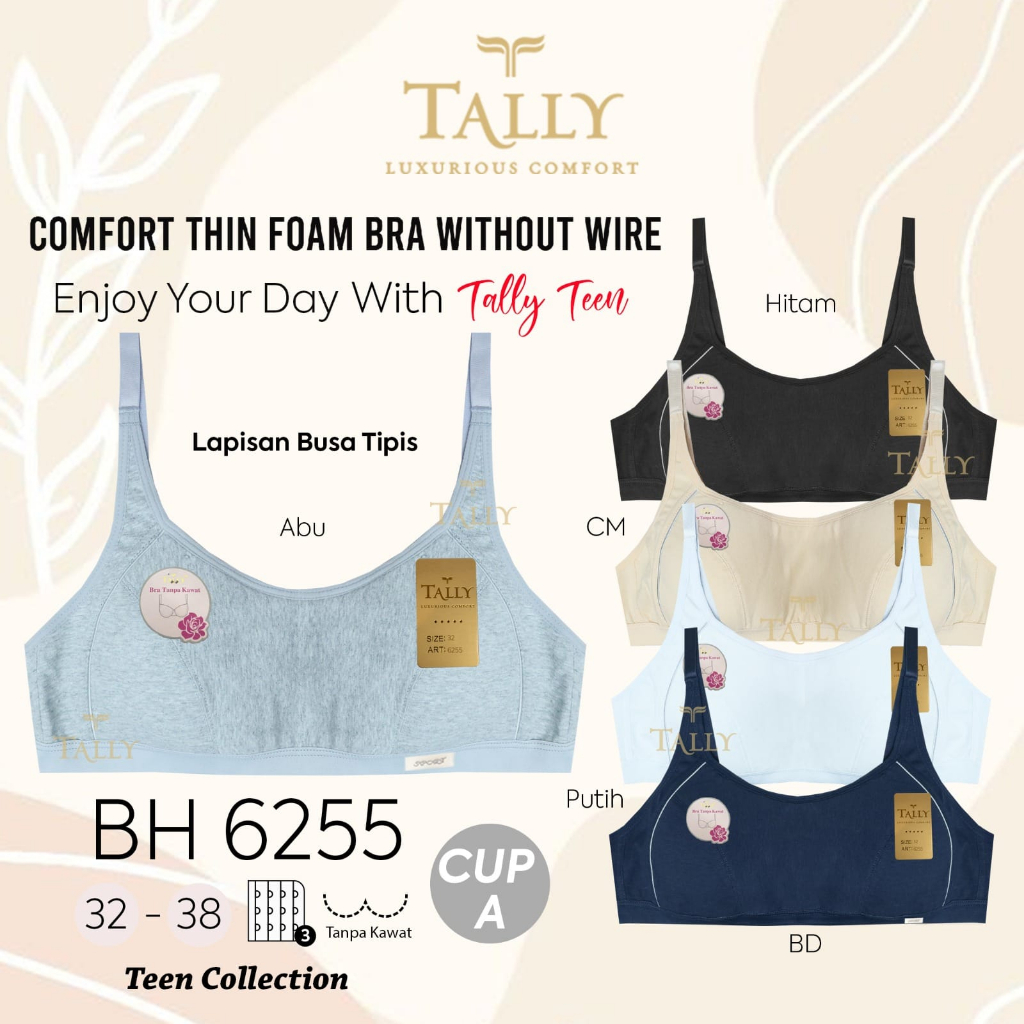 TALLY BRA BH 6255 I CUP A I TANPA BUSA I TANPA KAWAT I KAIT 3 I SIZE 32 - 38