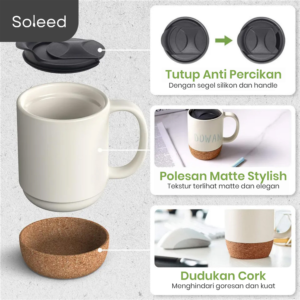 CANGKIR KOPI TEH  KERAMIK NORDIC CERAMIC MUG CORK BUTTOM YDC212 400ML